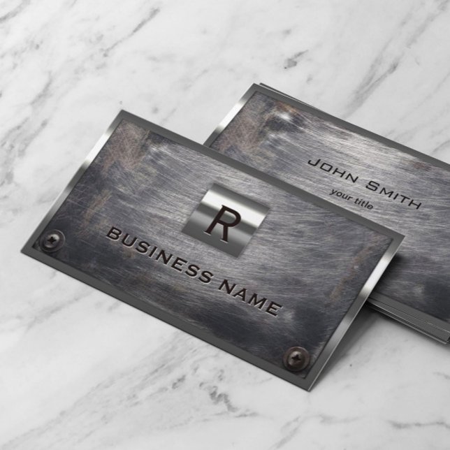 Tarjeta De Visita Monograma de acero grunge de construcción con marc (Subido por el creador)