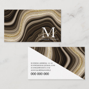 Tarjeta De Visita Monograma de Ágata de Mármol Brillante Dorado Marr