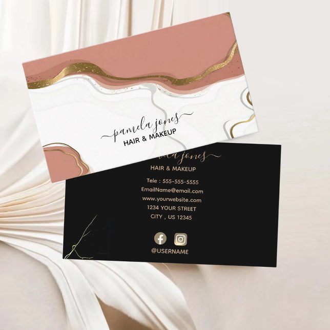 Tarjeta De Visita Monograma de agrietamiento de mármol Purpurina de  (Blush Pink Gold Glitter Marble Agate Monogram Business Card)