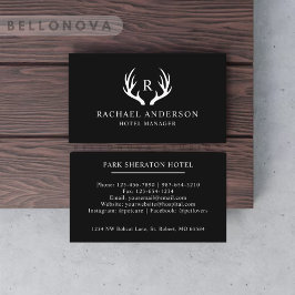 Tarjeta De Visita Monograma De Antler De Deer Blanco Y Negro