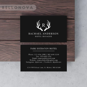 Tarjeta De Visita Monograma De Antler De Deer Blanco Y Negro
