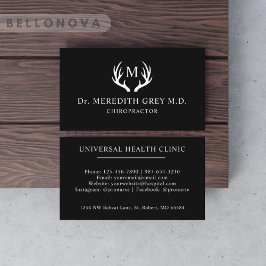 Tarjeta De Visita Monograma De Antler De Deer Blanco Y Negro