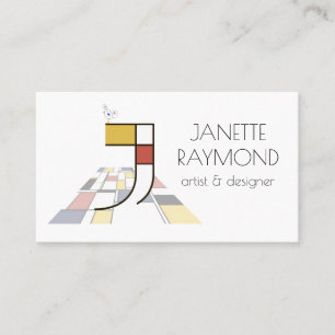 Tarjeta De Visita Monograma de arte estilo Neoplasticismo. Letra J