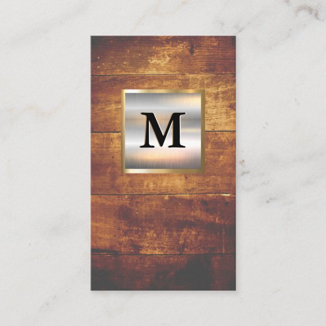 Tarjeta De Visita Monograma de banner metálico plateado dorado | Mad (Anverso)