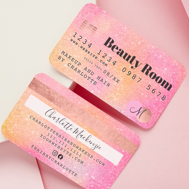 Tarjeta De Visita Monograma de belleza de moda de purpurina rosa de  (Subido por el creador)