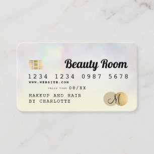 Tarjeta De Visita Monograma de belleza holográfica amarilla de tarj