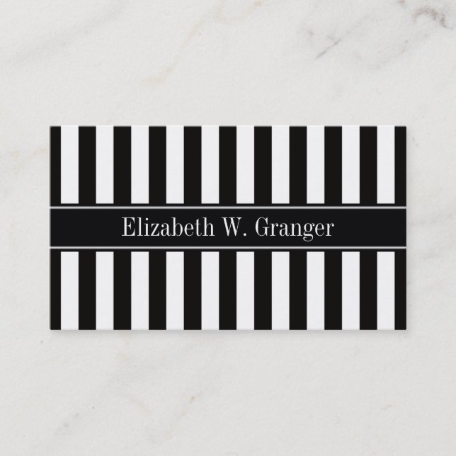 Tarjeta De Visita Monograma de Black Name Black Stripe Black (Anverso)