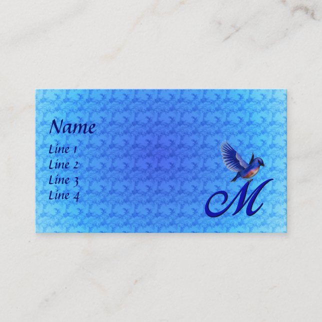 Tarjeta De Visita Monograma de Bluebird Primer M Elegante (Anverso)