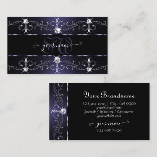 Tarjeta De Visita Monograma de bordes blancos oscuros y azules elega