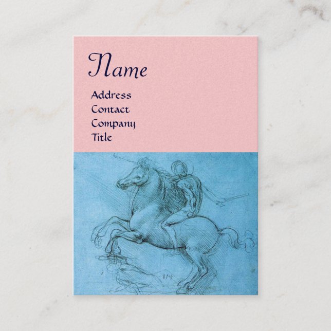 Tarjeta De Visita Monograma de caballos de crianza, azul, rosa, dora (Anverso)