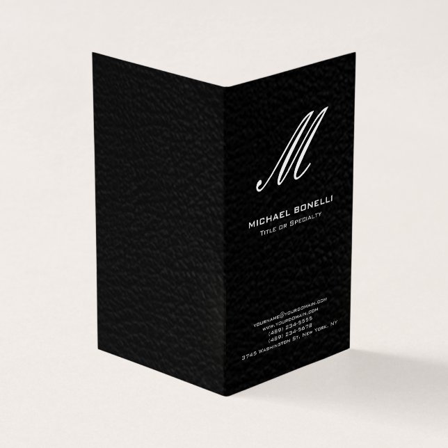 Tarjeta De Visita Monograma de caligrafía en blanco y negro de moda (Exterior)