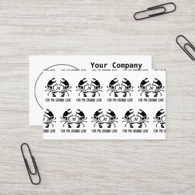 Tarjeta De Visita Monograma de cangrejo al estilo del esténcil negro (Anverso/Reverso In Situ)