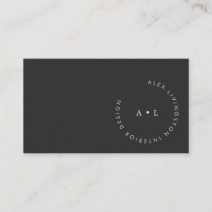 Tarjeta De Visita Monograma de Círculo Minimalista Moderno Blanco y 