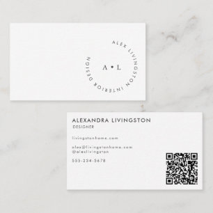 Tarjeta De Visita Monograma de círculo minimalista moderno en blanco