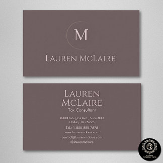 Tarjeta De Visita Monograma de Círculo Taupe Elegante