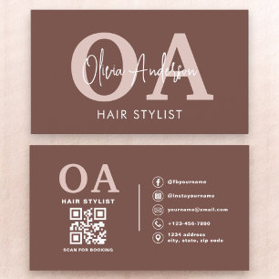 Tarjeta De Visita Monograma de código QR de Terracotta Hair Stylist