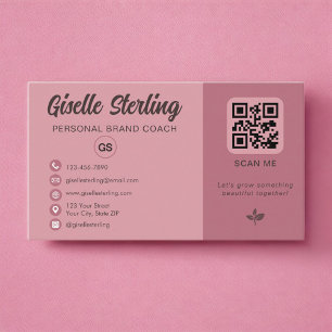 Tarjeta De Visita Monograma de código QR rosa polvoriento