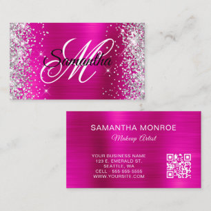 Tarjeta De Visita Monograma de código QR y lámina rosa caliente con 