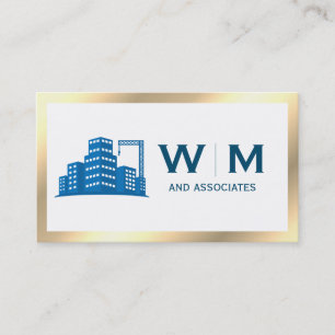 Tarjeta De Visita Monograma de construcción de borde dorado