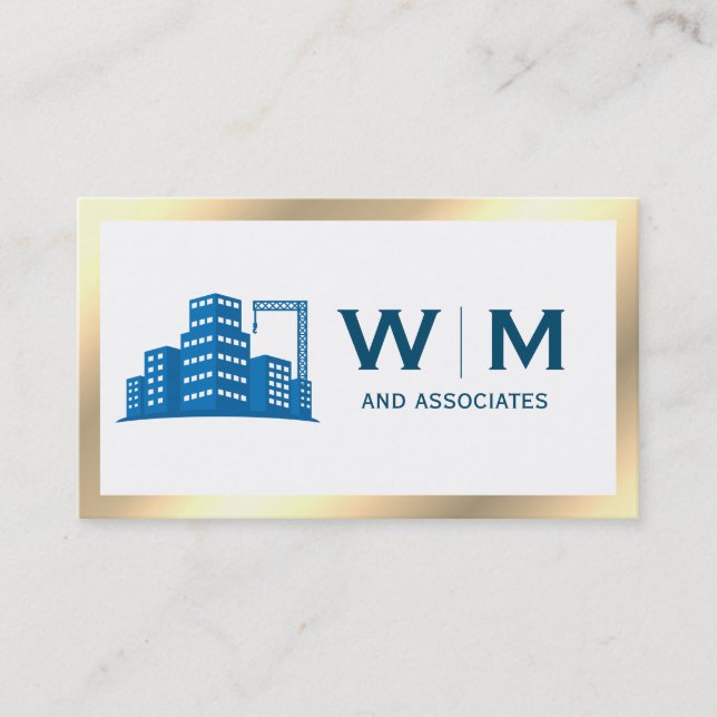 Tarjeta De Visita Monograma de construcción de borde dorado (Anverso)