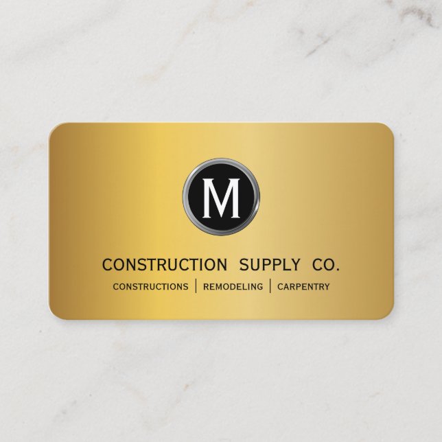 Tarjeta De Visita Monograma de construcción moderna LOGO Oro negro M (Anverso)