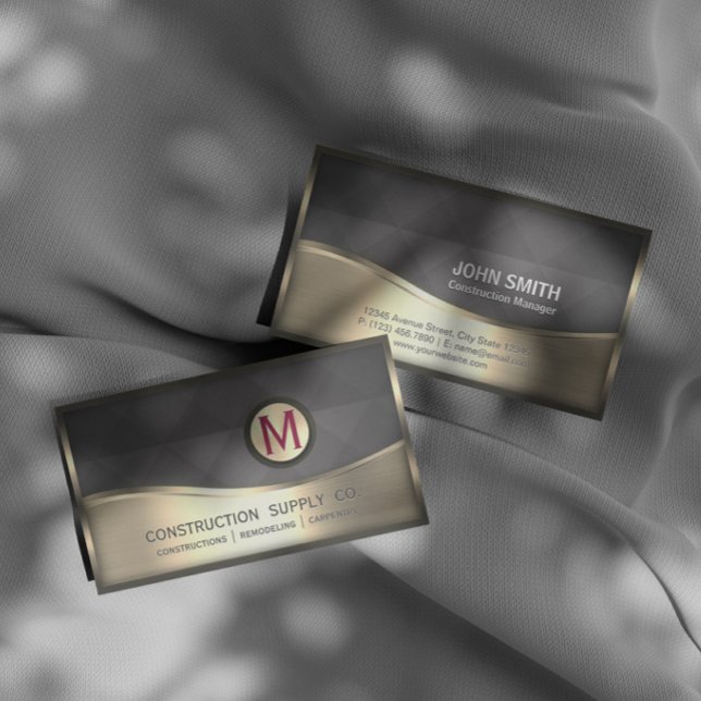 Tarjeta De Visita Monograma de construcción moderna LOGO Oro negro M (Subido por el creador)