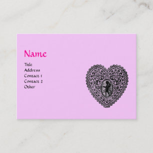 Tarjeta De Visita MONOGRAMA DE CORAZÓN CON LACE DE CUPIDO ,rosa, fuc