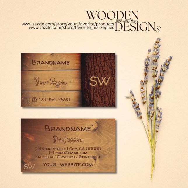 Tarjeta De Visita Monograma de corteza de árbol de tablas de madera  (Subido por el creador)