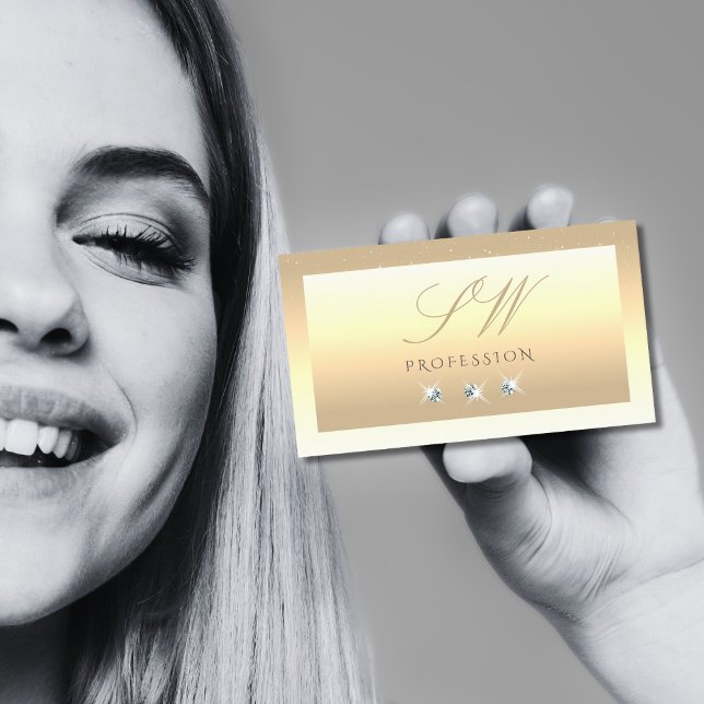 Tarjeta De Visita Monograma de crema de lujo beige Ombre Sparkle Dia (Subido por el creador)