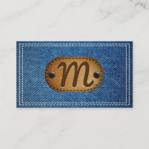 Tarjeta De Visita Monograma de cuero   Denim de doble puntería