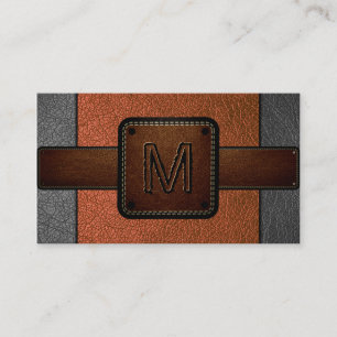 Tarjeta De Visita Monograma de cuero naranja look Brown