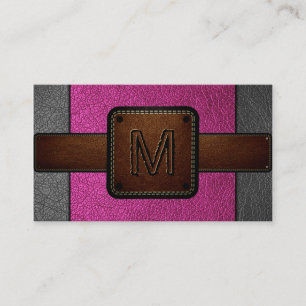 Tarjeta De Visita Monograma de cuero rosa con aspecto marrón