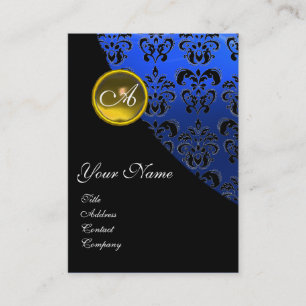 TARJETA DE VISITA MONOGRAMA DE DAMASCA AZUL AMARILLO DE TOPAZ AZUL N