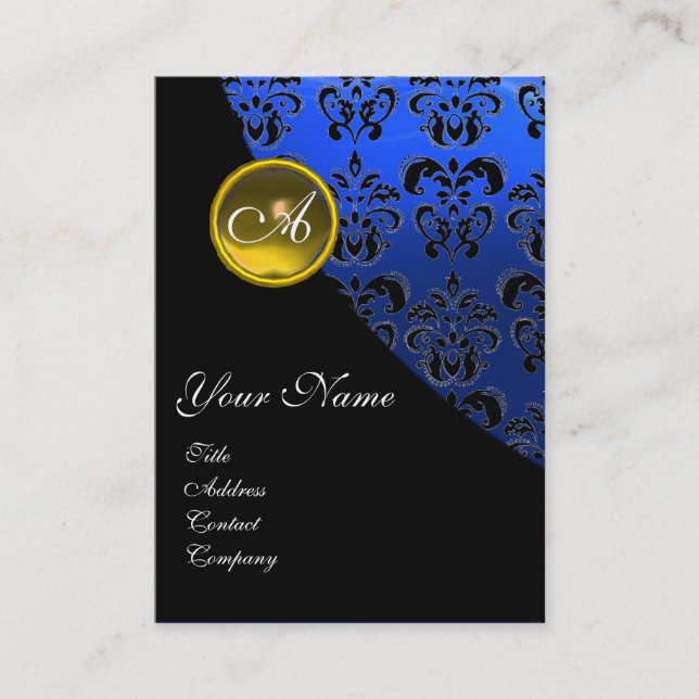 TARJETA DE VISITA MONOGRAMA DE DAMASCA AZUL AMARILLO DE TOPAZ AZUL N (Anverso)