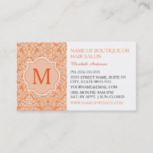 Tarjeta De Visita Monograma de Damasco Naranja QR Social