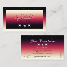 Tarjeta De Visita Monograma de diamantes de centelleo rojo negro en 