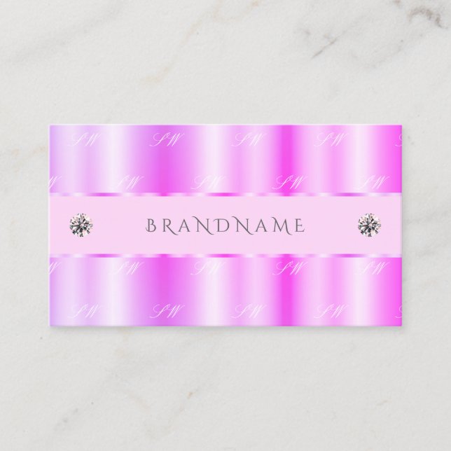 Tarjeta De Visita Monograma de diamantes de centelleo rosa y brillan (Anverso)
