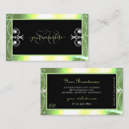 Tarjeta De Visita Monograma de diamantes de centelleo verde negro br