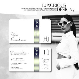 Tarjeta De Visita Monograma de Diamantes de Decoración de Plata Azul