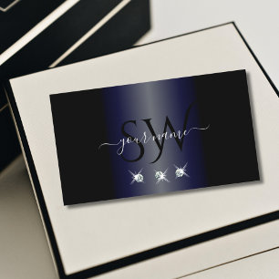 Tarjeta De Visita Monograma de diamantes de esparadrapo azul oscuro