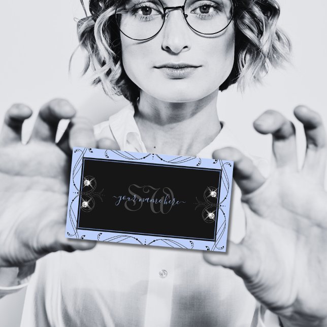 Tarjeta De Visita Monograma de diamantes de espuma azul negro orname (Subido por el creador)