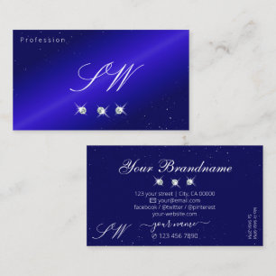 Tarjeta De Visita Monograma de diamantes de espuma azul real