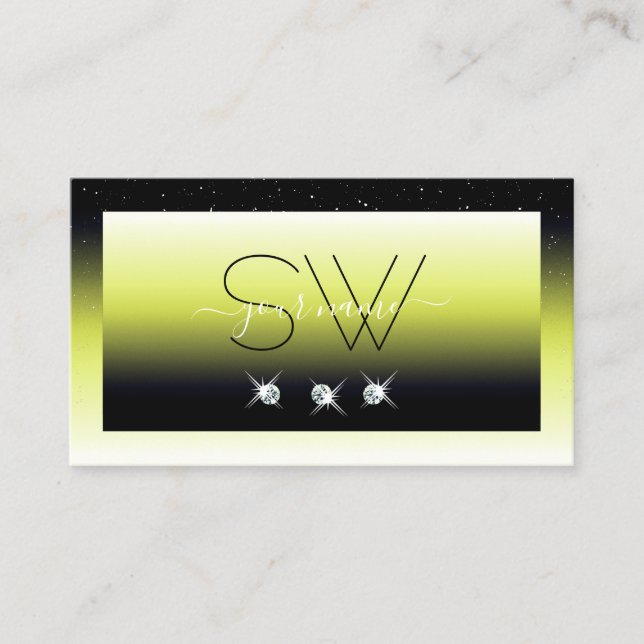 Tarjeta De Visita Monograma de diamantes de espuma de naranja negro  (Anverso)