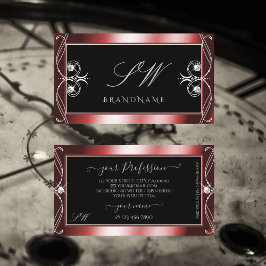 Tarjeta De Visita Monograma de diamantes de espuma roja negra de con