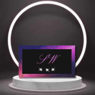 Tarjeta De Visita Monograma de diamantes de espuma rosa azul negro u