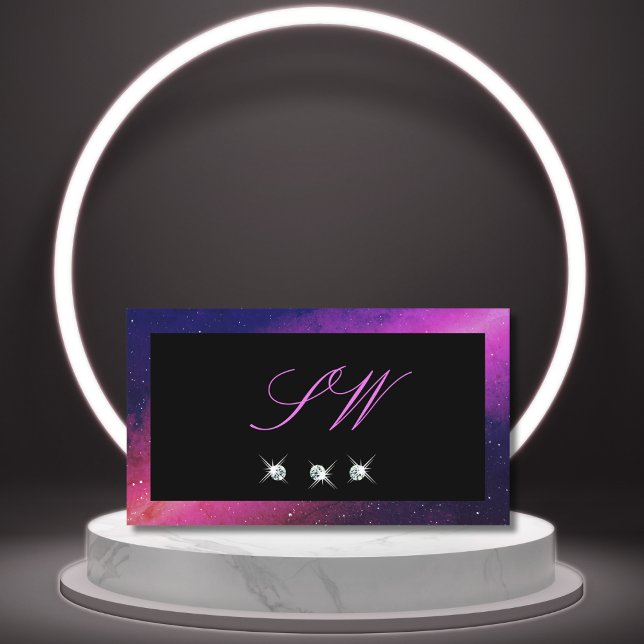 Tarjeta De Visita Monograma de diamantes de espuma rosa azul negro u (Subido por el creador)