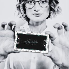 Tarjeta De Visita Monograma de diamantes espumosos blancos negros or