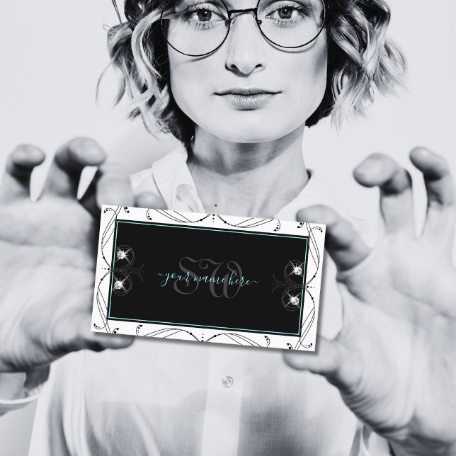 Tarjeta De Visita Monograma de diamantes espumosos blancos negros or (Subido por el creador)