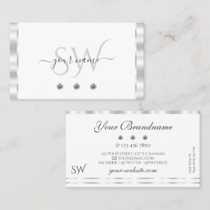 Tarjeta De Visita Monograma de diamantes espumosos blancos plateados