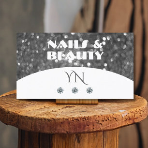 Tarjeta De Visita Monograma de diamantes Purpurina de espuma blanca